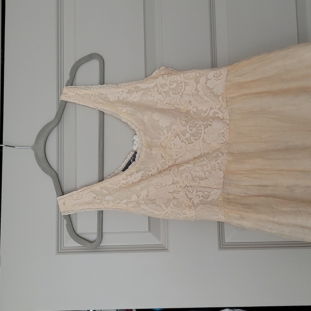 NWOT Lacy Beige Summer Dress with 100% Silk Skirt